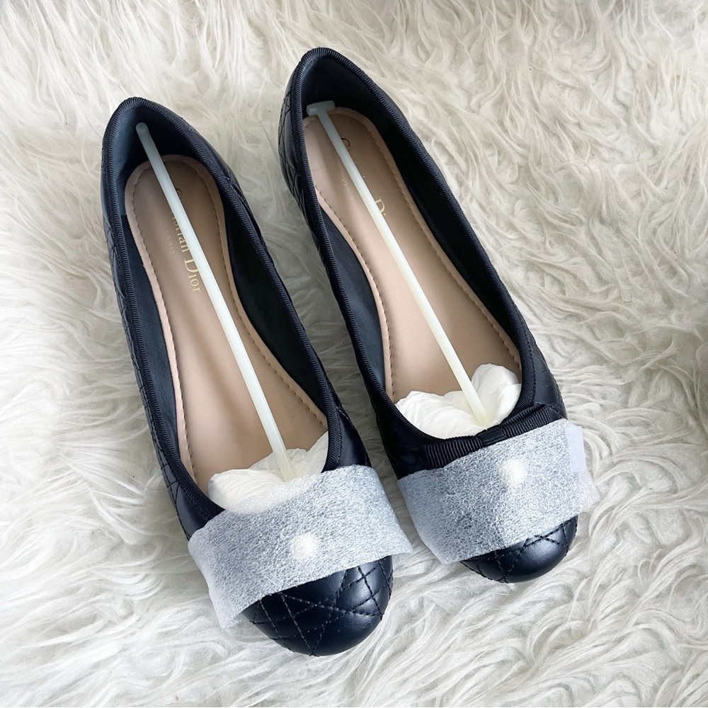 Christian Dior Ballet Flat Black Quilted Cannage Calfskin Pearl Bow size 40 - Picture 5 of 16